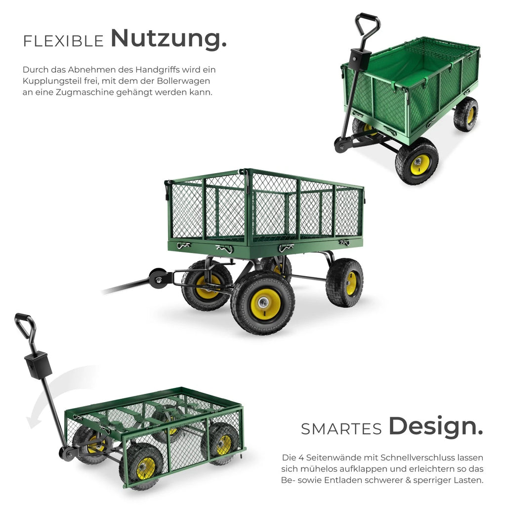 Bollerwagen XXL Handwagen 550 kg – Garten- & Transportwagen mit Luftreifen und Abdeckplane