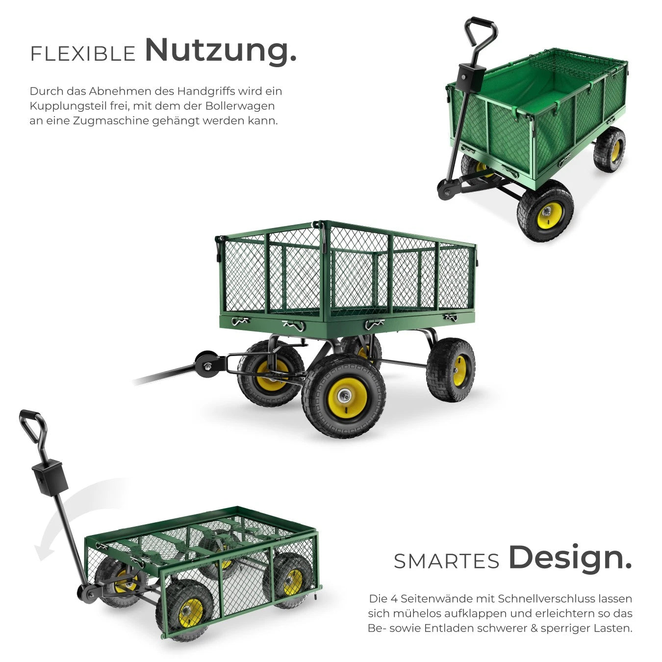Bollerwagen XXL Handwagen 550 kg – Garten- & Transportwagen mit Luftreifen und Abdeckplane