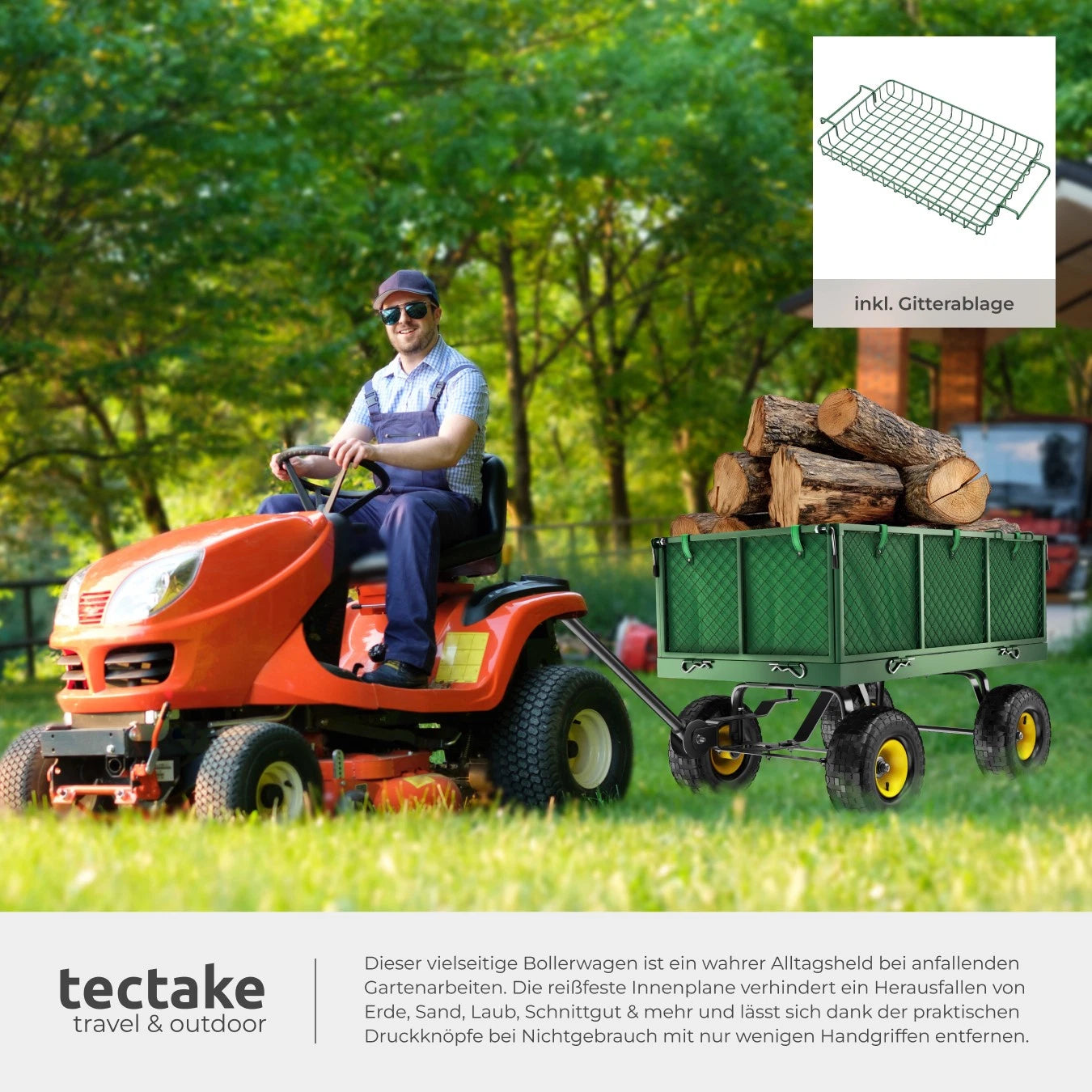 Bollerwagen XXL Handwagen 550 kg – Garten- & Transportwagen mit Luftreifen und Abdeckplane